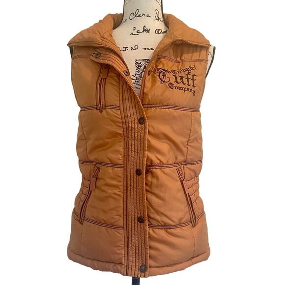 COWGIRL TUFF Co. PUFFER VEST SIP BUTTON DOWN GOLD/BLACK EMBROIDERED SZ S WINTER - Picture 7 of 16